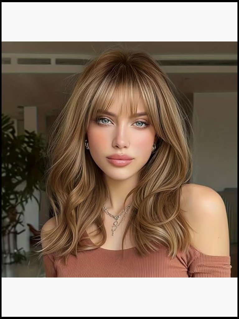 Layered Wig With Bangs Natural Looking Curly Wavy Wig 4x4 Realistic Scalp For